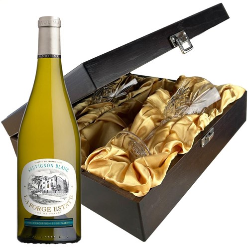 La Forge Sauvignon Blanc 75cl White Wine And Glasses In Luxury Presentation Box